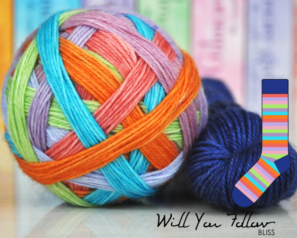 bliss by the cozy knitter will you follow (blue mini)