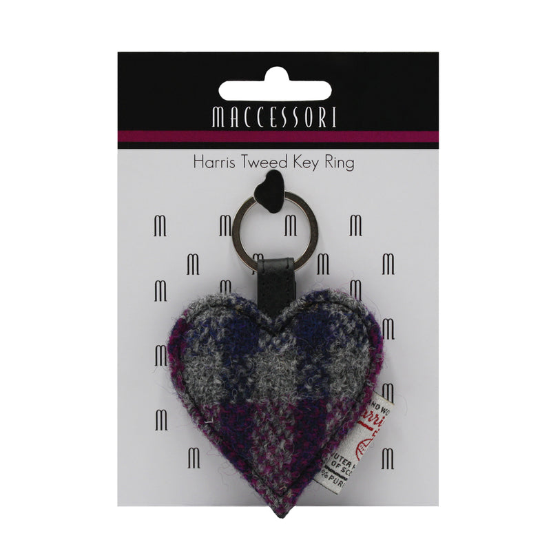 Harris Tweed Heart Pink Keyring
