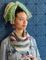 Young woman with coloruful knitted hair extensions