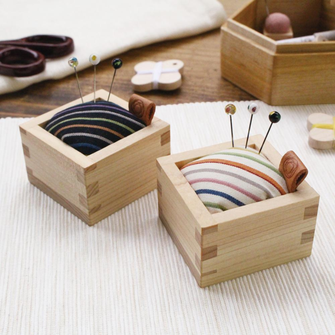 Masu Pincushion with Kokura Textile and Shippo Glass Sewing Pins
