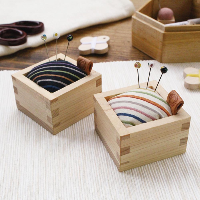 Masu Pincushion with Kokura Textile and Shippo Glass Sewing Pins